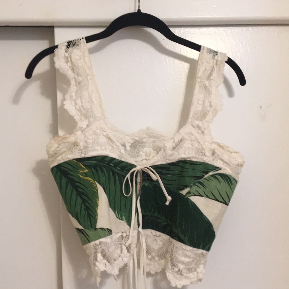 Stone Cold Fox Palm Print Tie Front Crop